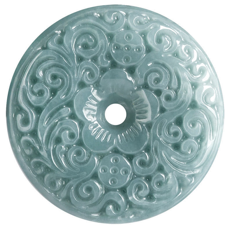 Buddha Stones Green Jade Flower Carved Peace Buckle Abundance Necklace Pendant Necklaces & Pendants BS 11