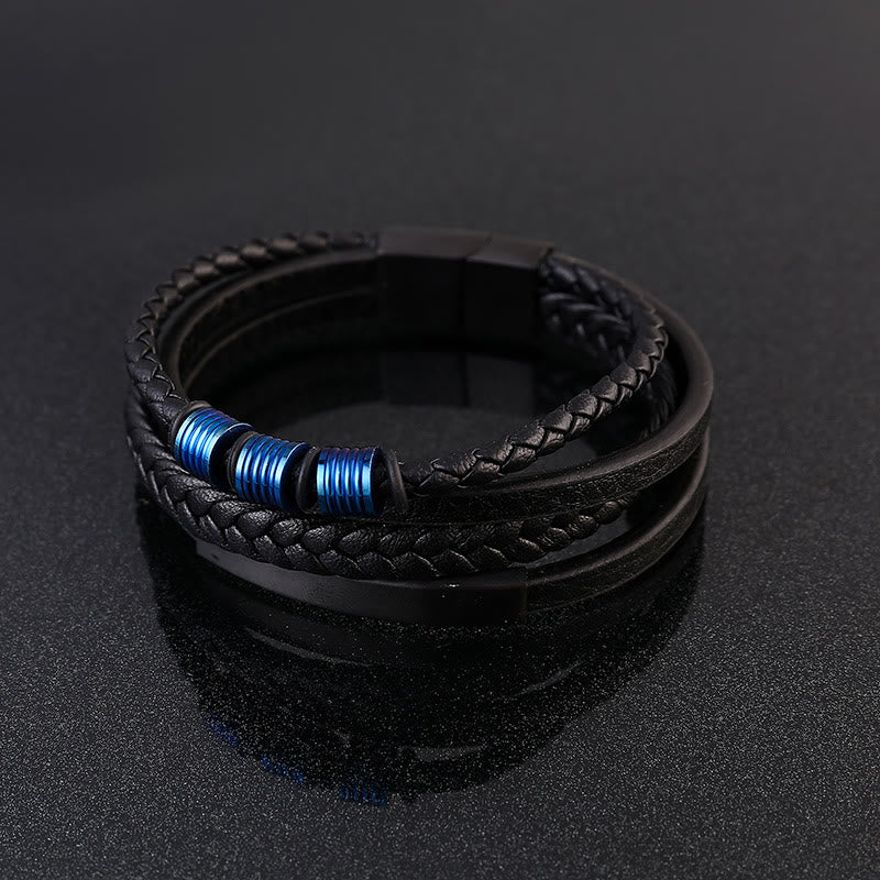 Buddha Stones Leather Multi-Layer Titanium Steel Balance Braided Magnetic Buckle Bracelet Bracelet BS 22