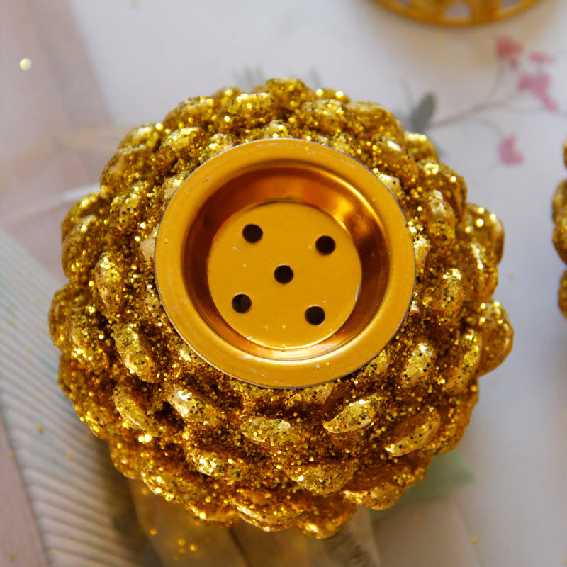 Buddha Stones Gold Pine Cone Pattern Spiritual Rituals Mini Incense Burner Home Tabletop Decor Incense Burner BS 13