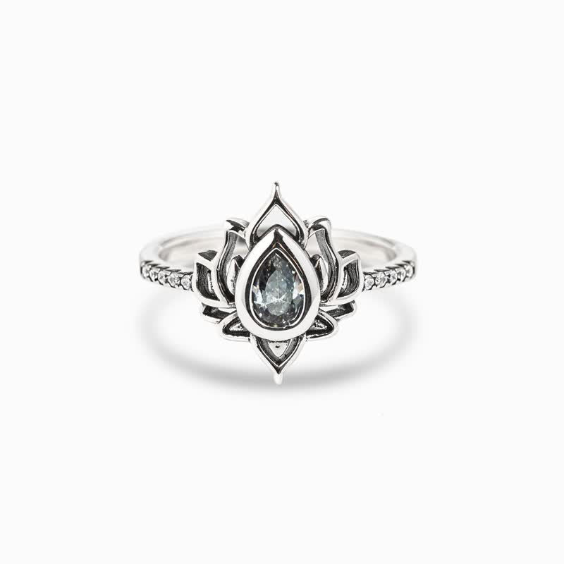 Buddha Stones Sterling Silver Lotus Zircon Blessing Protection Ring Ring BS 3