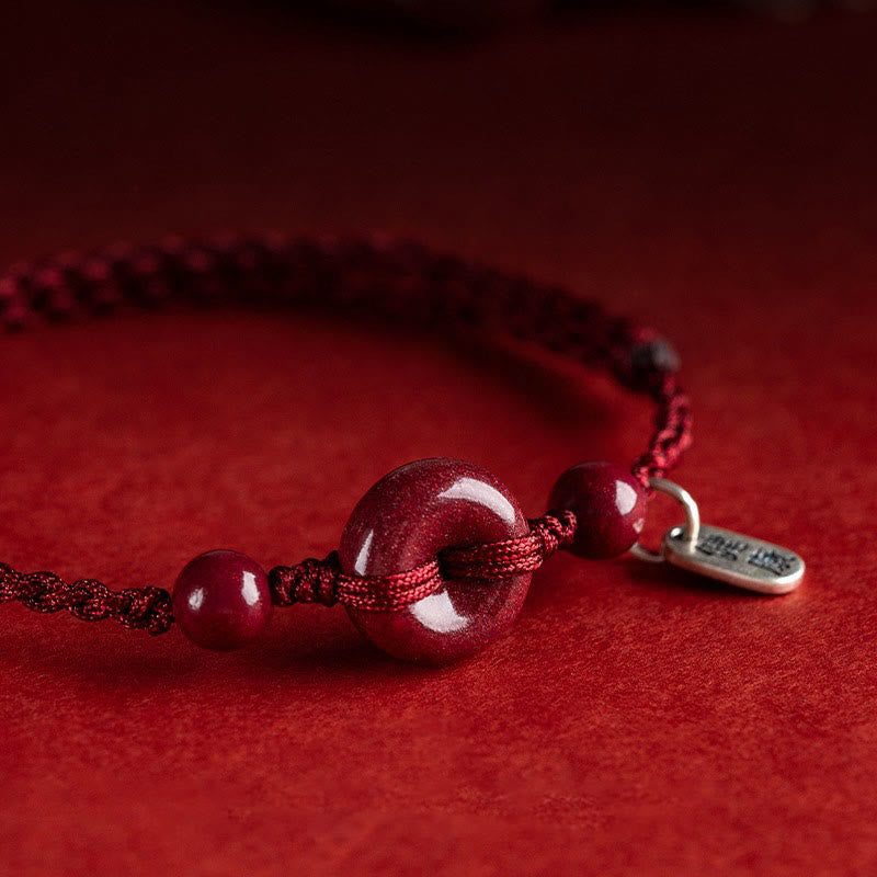 Buddha Stones Handmade Cinnabar Peace Buckle Safe and Healthy Charm Blessing String Bracelet Anklet Bracelet Anklet BS 2