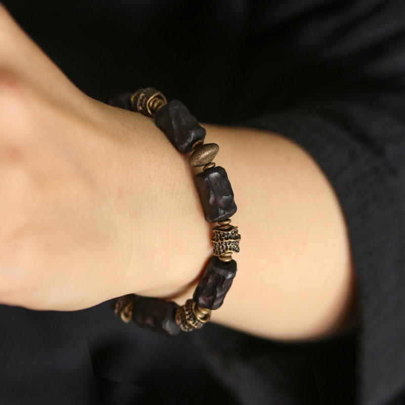 Buddha Stones Tibetan Ebony Wood Copper Calm Peace Bracelet Bracelet BS 4