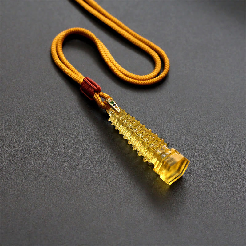Buddha Stones Liuli Ancient Pagoda Wisdom Necklace Necklaces & Pendants BS 17
