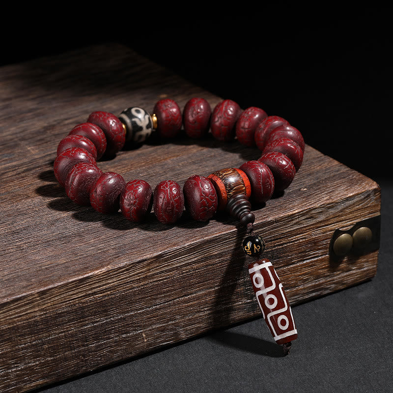 Buddha Stones Tibet Bodhi Seed Dzi Bead Dancing Lion Luck Bracelet Wrist Mala Bracelet BS Bodhi Seed Dzi Bead(Wrist Circumference 14-16cm)