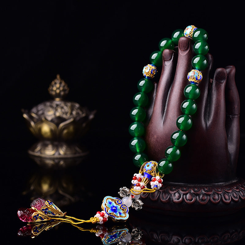 Buddha Stones Natural Green Agate Wrist Mala Success Charm Pocket Mala Car Decoration Wrist Mala&Decorations BS 2