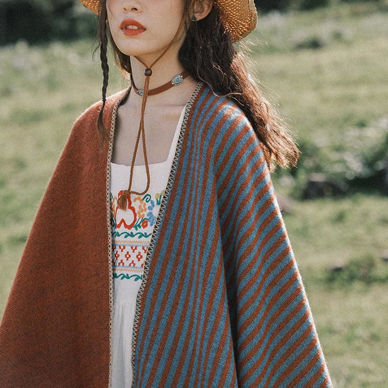 Buddha Stones Tibetan Shawl Striped Diamond Pattern Winter Warm Soft Scarf Tibetan Shawl BS 3