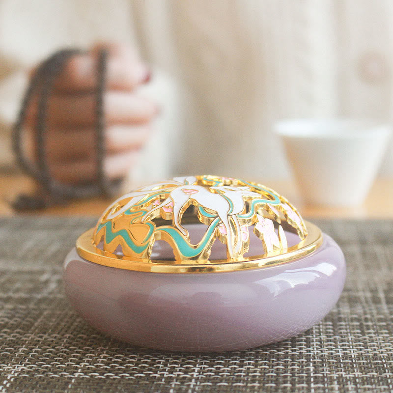 Buddha Stones Nine Tailed Fox Liuli Crystal Healing Meditation Incense Burner Incense Burner BS 4