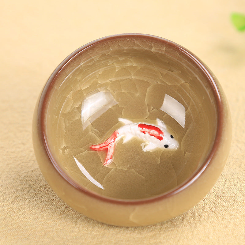 Buddha Stones Cute Koi Fish Ceramic Teacup Kung Fu Tea Cup Bowl 45ml Cup BS Golden Koi Fish 6.1cm*3cm*45ml