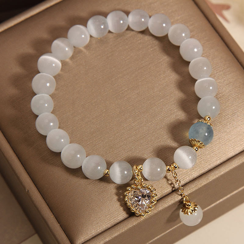 Buddha Stones Cat's Eye Crystal Heart Zircon Charm Peace Love Bracelet Bracelet BS 4