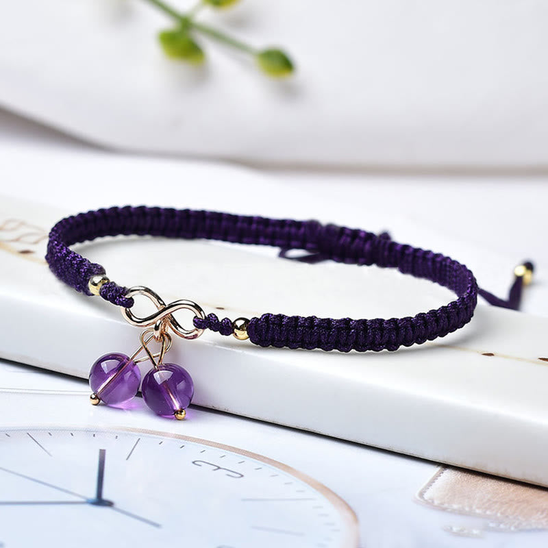 Buddha Stones Natural Strawberry Quartz Amethyst Green Phantom Bead Positive Bracelet Bracelet BS Amethyst(Inner Peace♥Healing)(Bracelet Size 16+5cm)