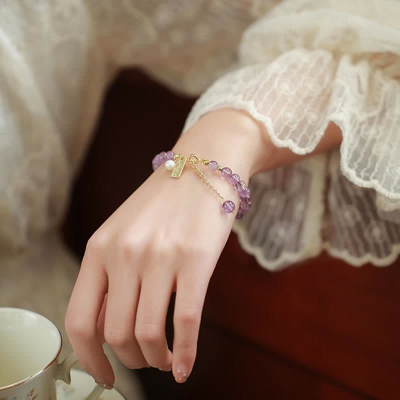 Buddha Stones Natural Amethyst Crystal Relieves Stress Bracelet Bracelet BS 2