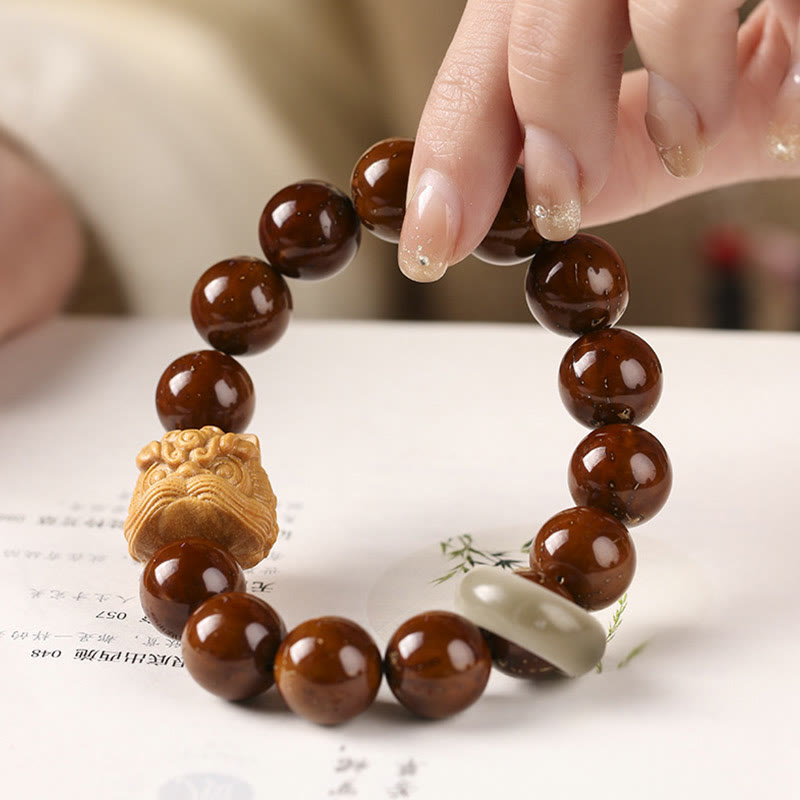 Buddha Stones Purple Bodhi Seed Dancing Lion Wisdom Bracelet Bracelet BS 11