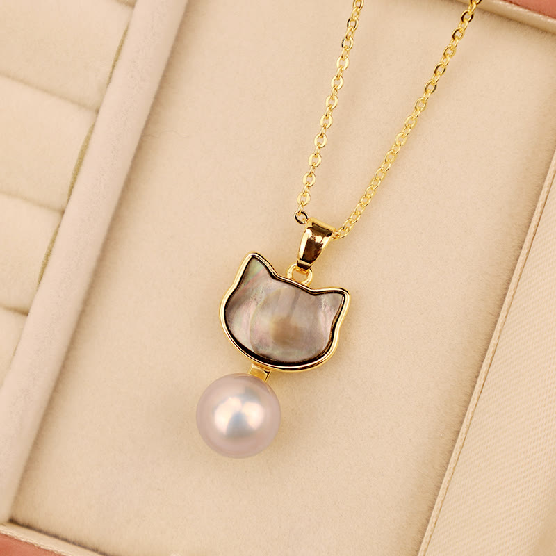 Buddha Stones Natural Pearl Copper Cat Healing Necklace Pendant Earrings Bracelet Necklaces & Pendants BS 5
