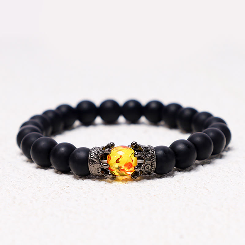 Buddha Stones Natural Stone King&Queen Crown Healing Energy Beads Couple Bracelet Bracelet BS Matte Agate