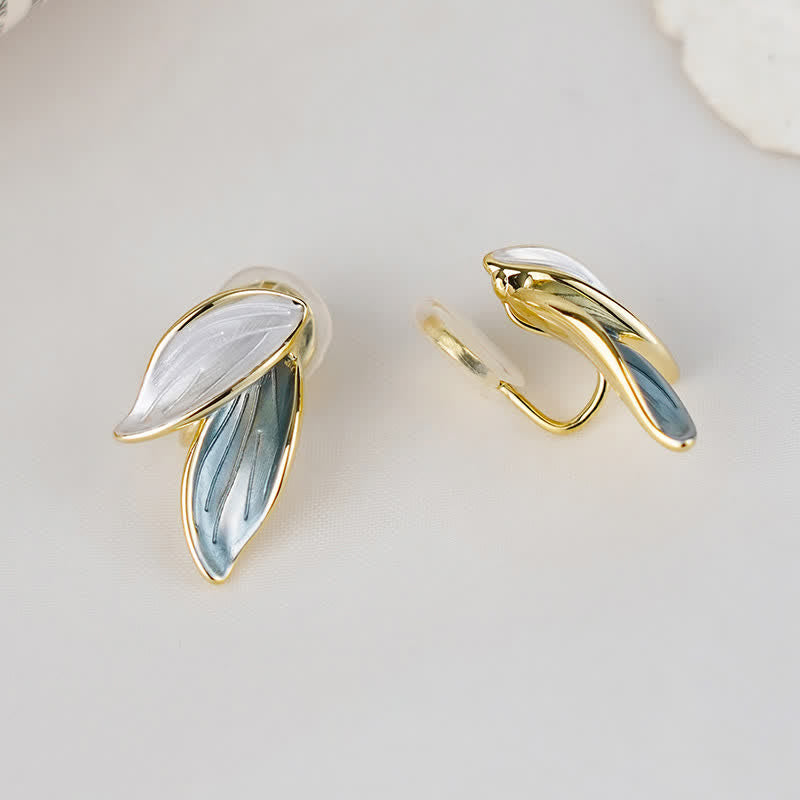 Buddha Stones Leaf Design Luck Stud Earrings Earrings BS Ear Clip