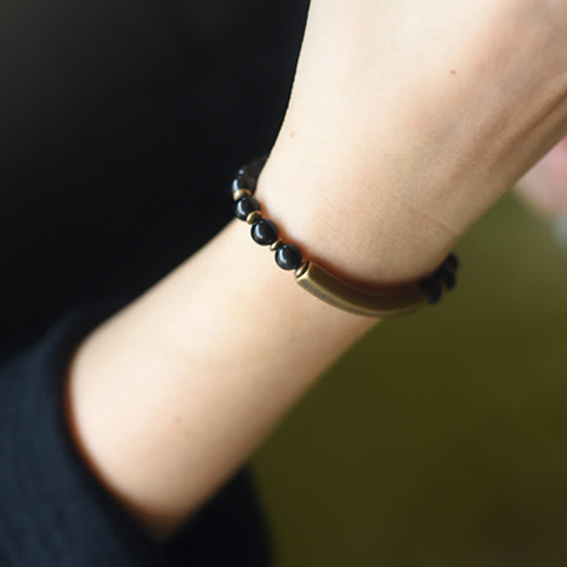 Buddha Stones Red Jasper Moss Agate Black Obsidian Crystal Copper Peace Couple Bracelet Bracelet BS 22