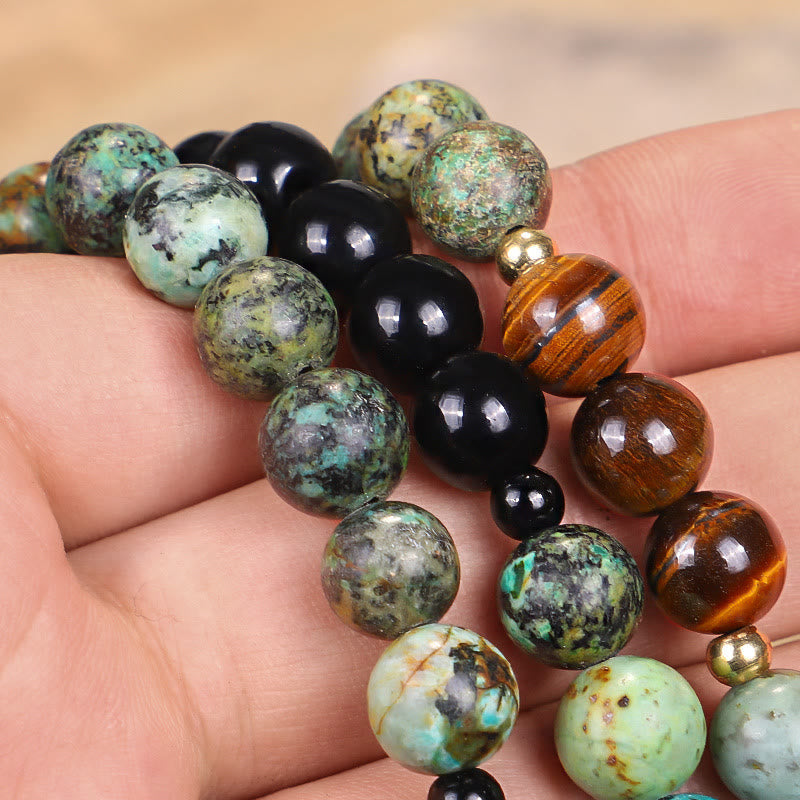 Buddha Stones 108 Mala Beads Natural Stone Tiger Eye Turquoise Protection Strength Bracelet Necklace Bracelet Necklaces & Pendants BS 7