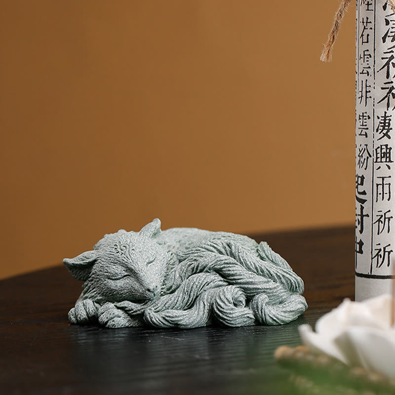Buddha Stones Small Nine Tailed Fox Protection Home Tea Pet Figurine Decoration Decorations BS 7