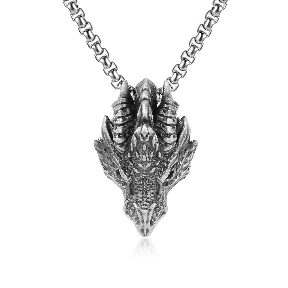 Buddha Stones Pure Tin Dragon Head Luck Protection Metal Necklace Pendant Necklaces & Pendants BS 1
