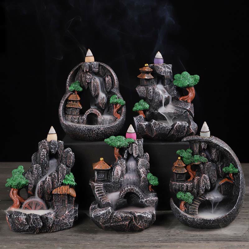 Buddha Stones Mountain Bridges Pattern Meditation Resin Backflow Incense Burner Incense Burner BS 1