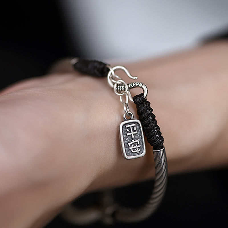 Buddha Stones 999 Sterling Silver Fu Character Peace Buckle Copper Coin Auspicious Clouds Fortune Bracelet Bracelet BS 6