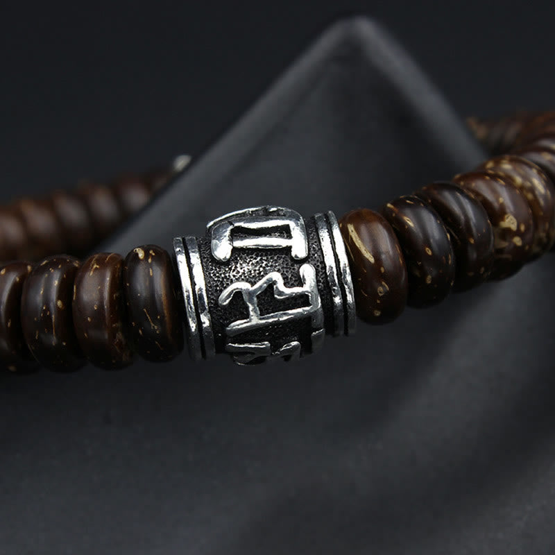 Buddha Stones Natural Tibetan Coconut Shell Om Mani Padme Hum Positive Bracelet Bracelet BS 14