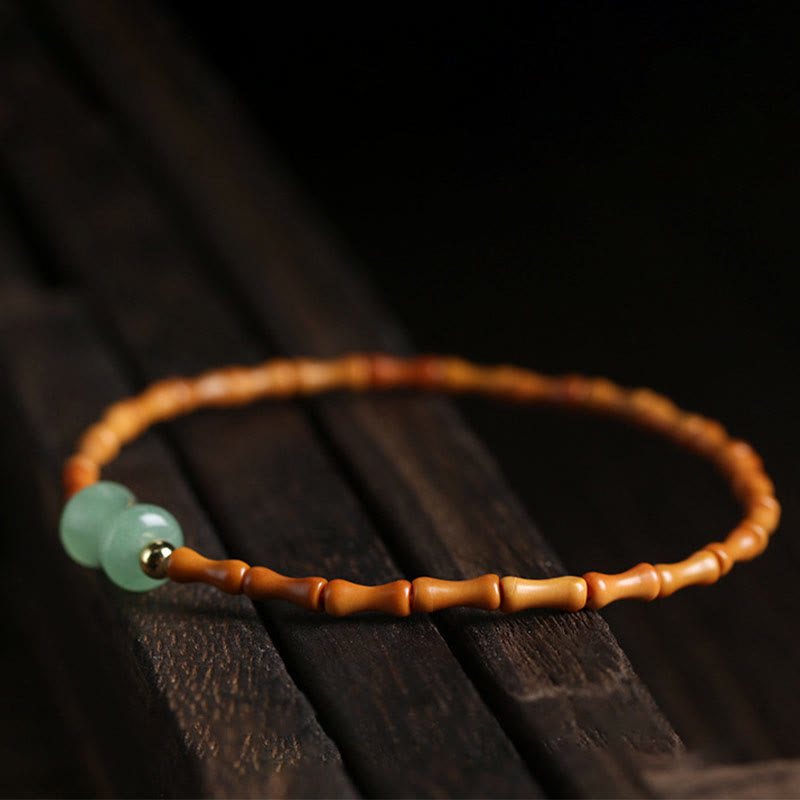 Buddha Stones Natural Olive Pit Green Aventurine Bamboo Pattern Luck Bracelet Bracelet BS 3