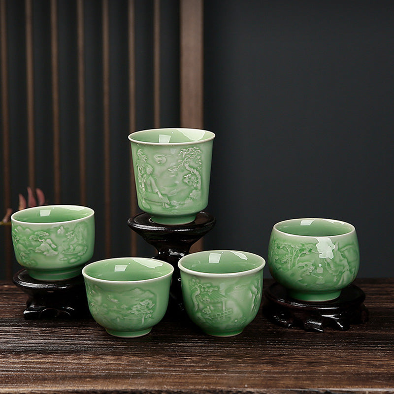 Buddha Stones Trees Pavilion Mountains Rivers Pine Ceramic Teacup Kung Fu Tea Cup Cup BS main