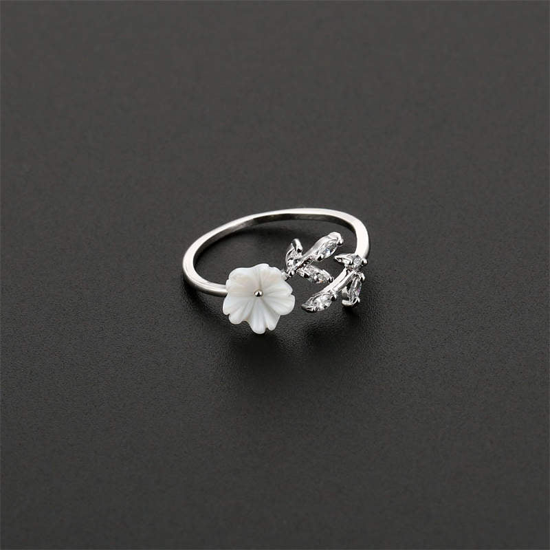 Buddha Stones Plum Blossom Leaf Pattern Copper Luck Ring Ring BS Silver