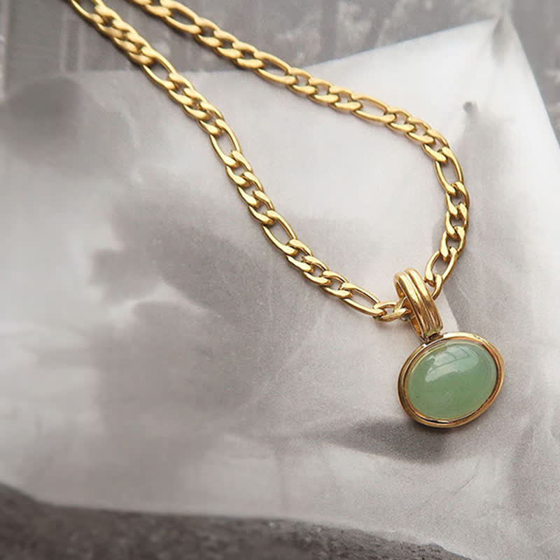 Buddha Stones Oval Turquoise Strength Titanium Steel Necklace Pendant Necklaces & Pendants BS Gold