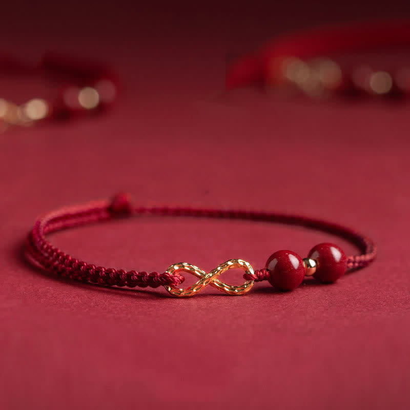 Buddha Stones Cinnabar Blessing Red String 14K Gold Infinity Symbol Bracelet Anklet Bracelet Anklet BS Dark Red Anklet(Anklet Circumference 16-26cm)