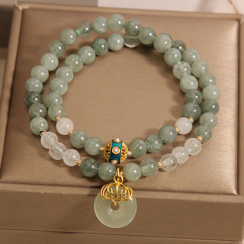 Buddha Stones Green Aventurine Peace Buckle Charm Luck Double Wrap Bracelet Bracelet BS 4