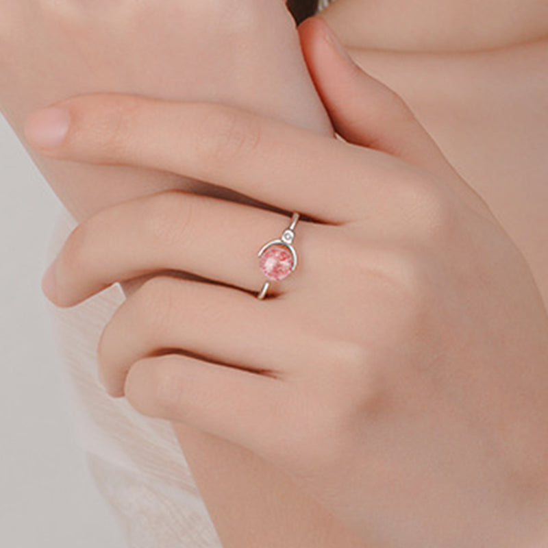 Buddha Stones Pink Crystal Soothing Rotation Ring Ring BS 5