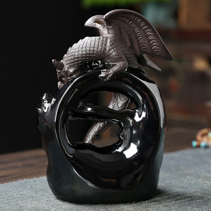 Buddha Stones Nordic Pterosaur Dragon Ceramic Backflow Smoke Fountain Protection Healing Incense Burner Decoration Incense Burner BS 3