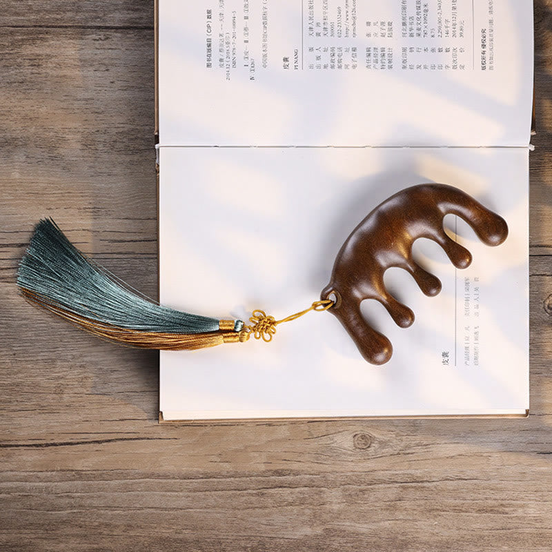Buddha Stones Simple Green Sandalwood Soothing Tassel Massage Comb Comb BS 3