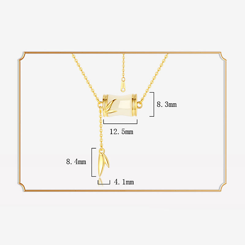Buddha Stones 925 Sterling Silver 22K Gold Hetian White Jade Bamboo Leaf Luck Necklace Pendant Bracelet Bracelet Necklaces & Pendants BS 5