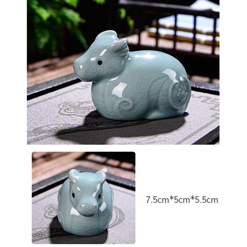Buddha Stones Chinese Zodiac Wealth Ceramic Tea Pet Home Figurine Decoration Decorations BS 7