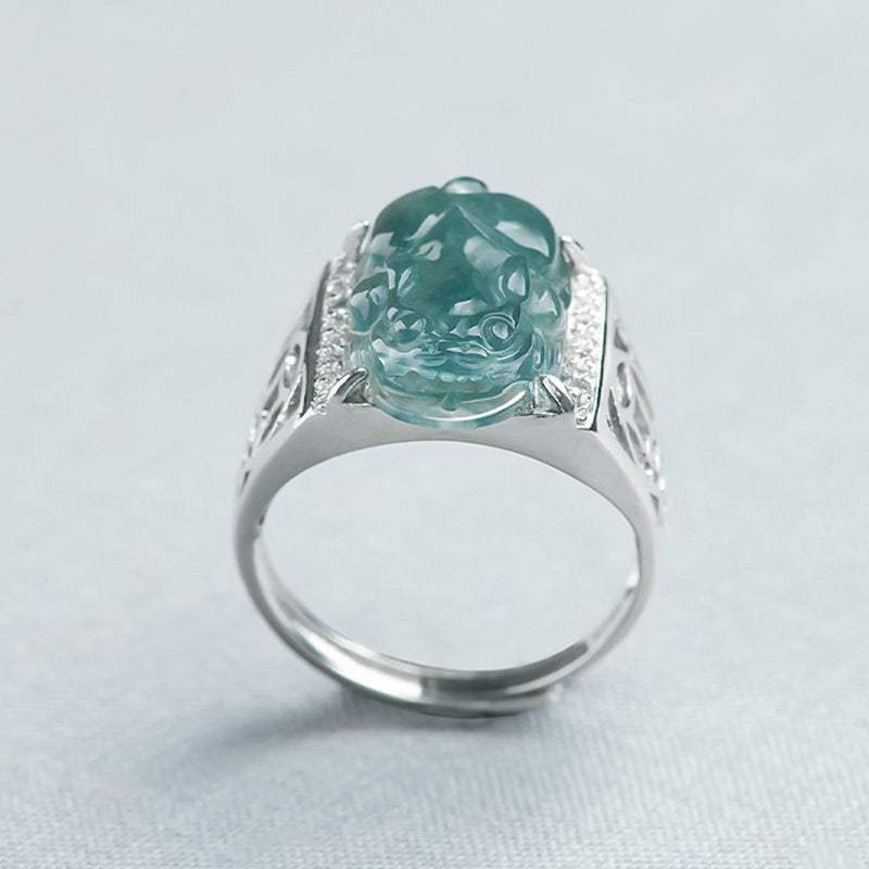 Buddha Stones 925 Sterling Silver Fengshui Wealth Prosperity Jade PiXiu Luck Ring Ring BS 6