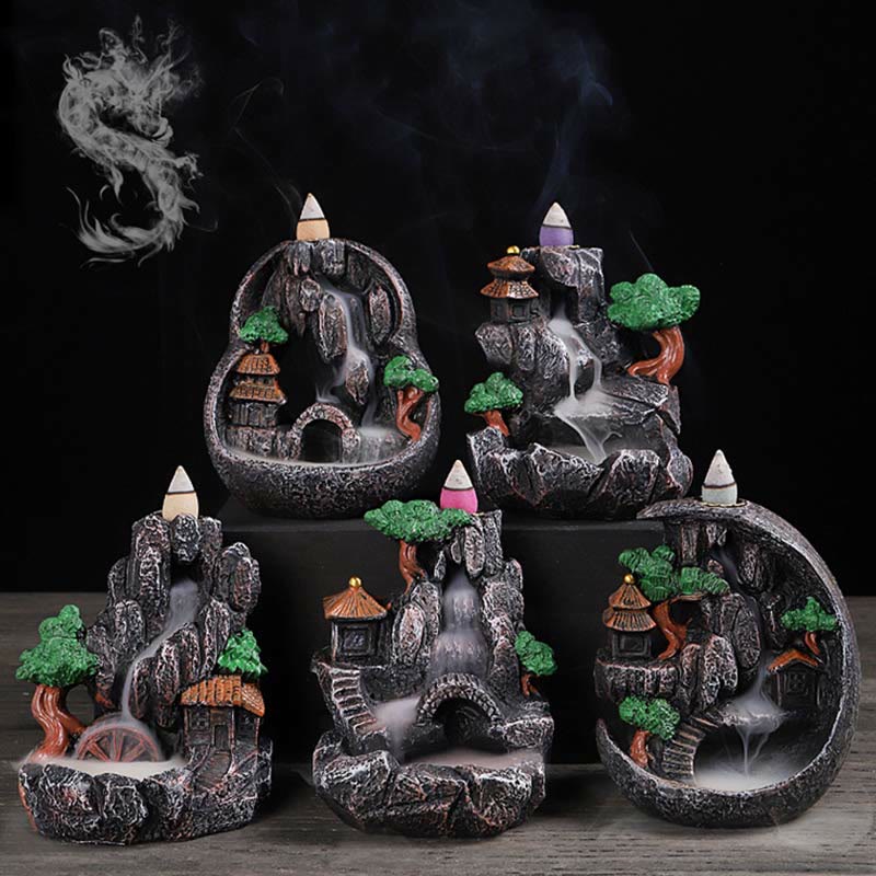 Buddha Stones Mountain Bridges Pattern Meditation Resin Backflow Incense Burner Incense Burner BS 17