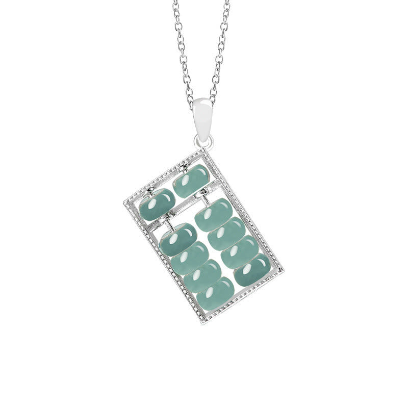 Buddha Stones Natural Jade Abacus Pattern Abundance Titanium Steel Chain Necklace Pendant - Silver - image 9