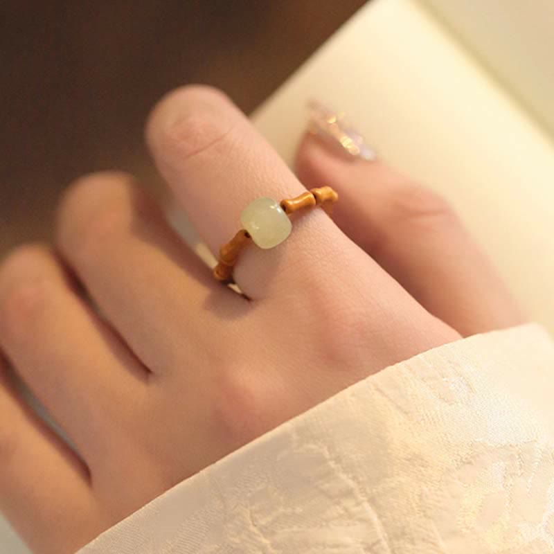 Buddha Stones Hetian Jade Beaded Bamboo Prosperity Luck Ring Ring BS 2