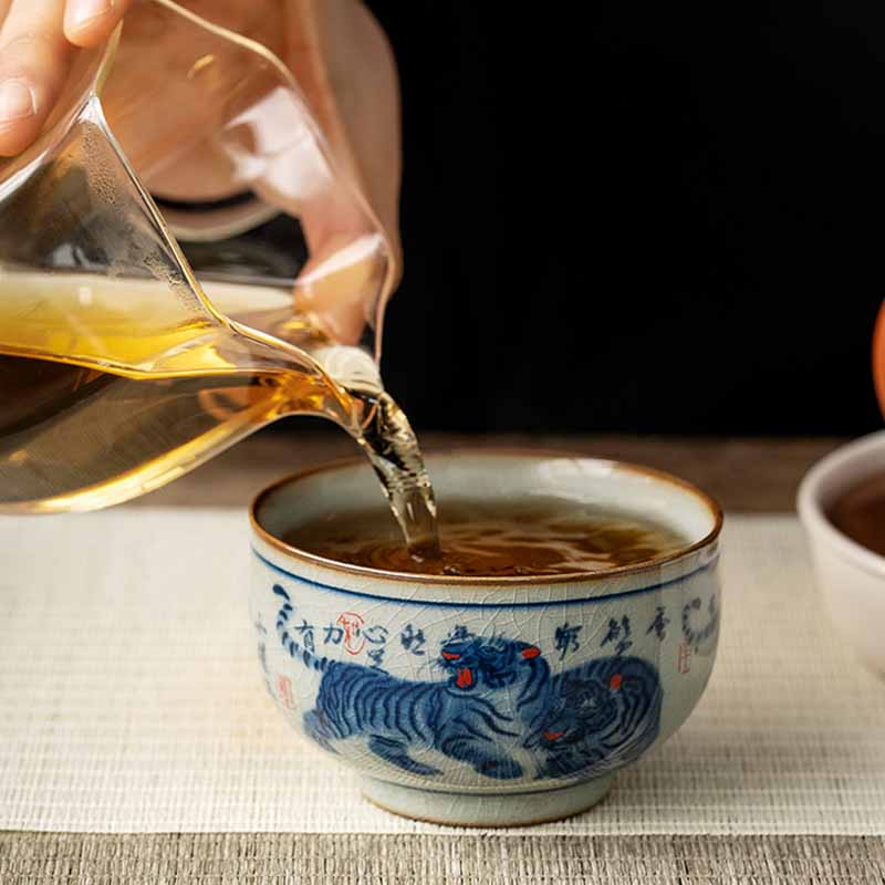 Buddha Stones Jingdezhen Hand Painted Cute Tiger Ceramic Teacup Kung Fu Tea Cup Bowl 140ml Cup BS 3
