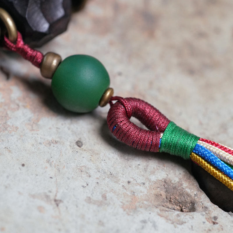 Buddha Stones Tibet Ebony Wood Copper Peace Tassel Wrist Mala Bracelet Wrist Mala BS 7