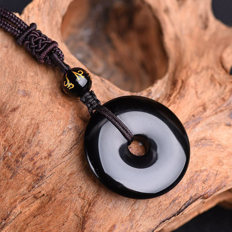 Buddha Stones Tibetan Obsidian Protection Necklace Necklace BS 2