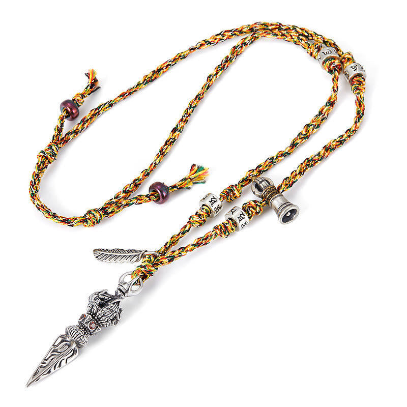 Buddha Stones Tibetan Handmade 925 Sterling Silver Dorje Vajra Om Mani Padme Hum Feather Strength Necklace Pendant - image 6