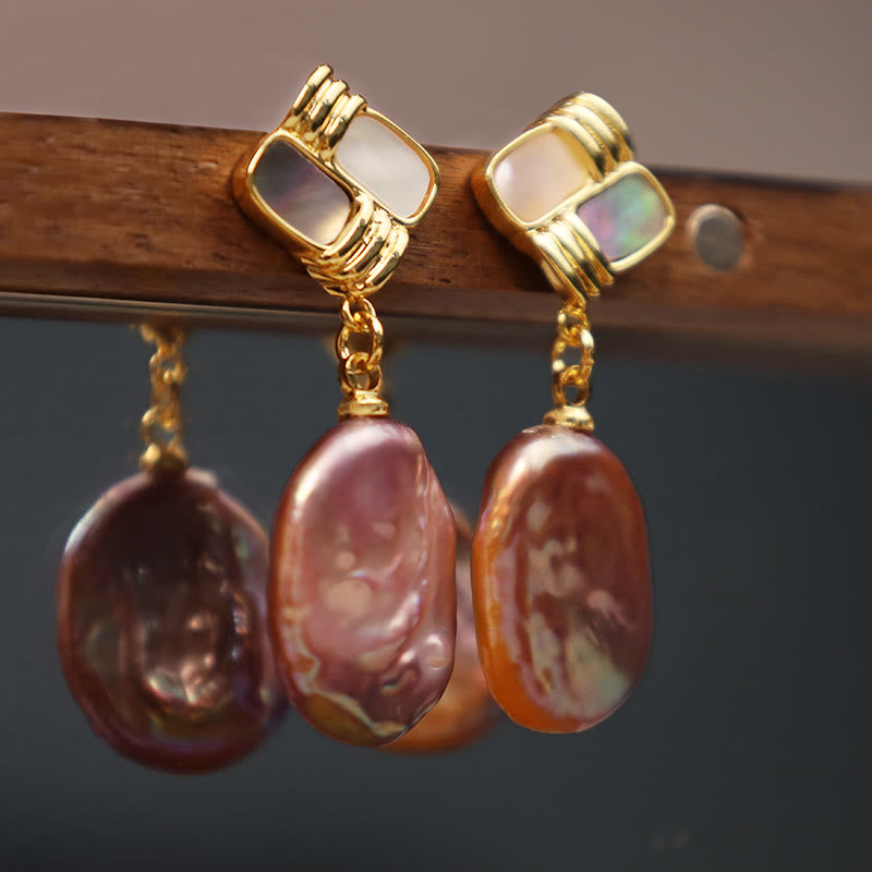 Buddha Stones 925 Sterling Silver Posts Copper Plated Gold Natural Baroque Pearl Healing Drop Earrings 3