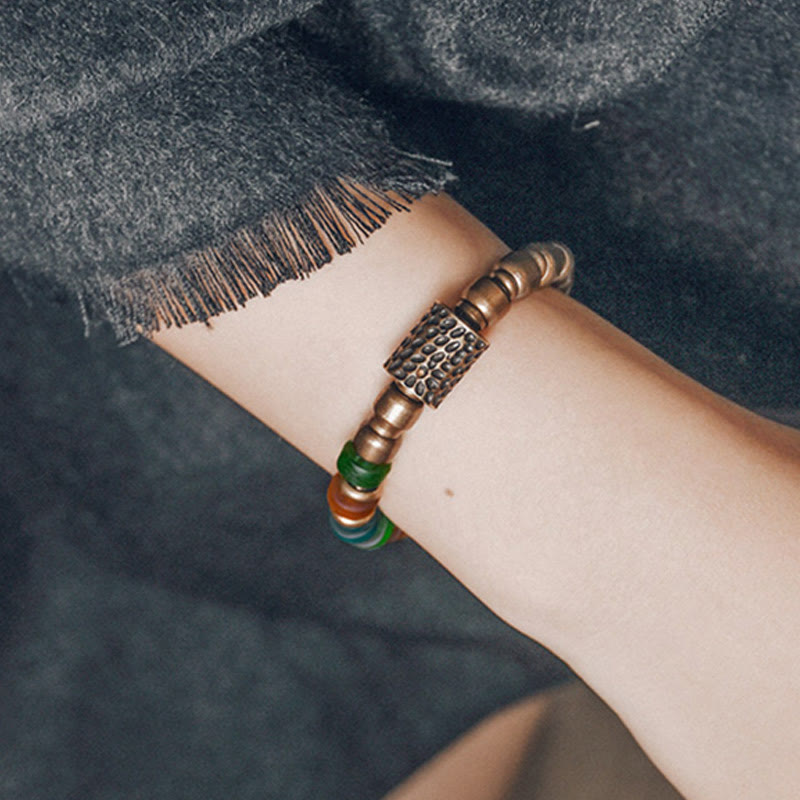 Buddha Stones Tibetan Colorful Glass Beads Copper Wealth Bracelet Bracelet BS 1