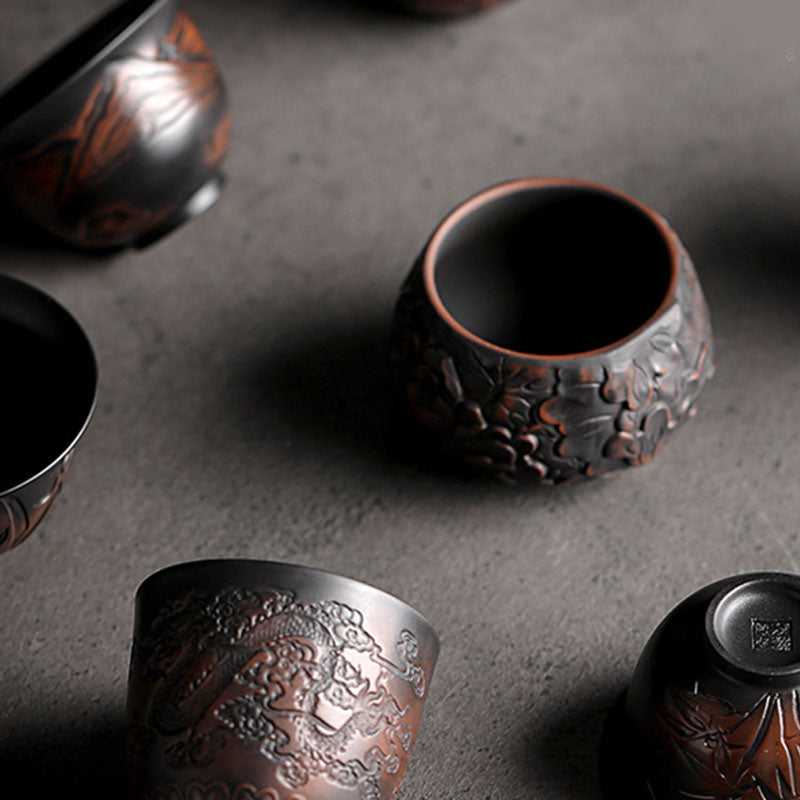 Buddha Stones Lotus Leaf Flower Landscape Dragon Bamboo Ceramic Teacup Kung Fu Tea Cup Bowl Cup BS 18