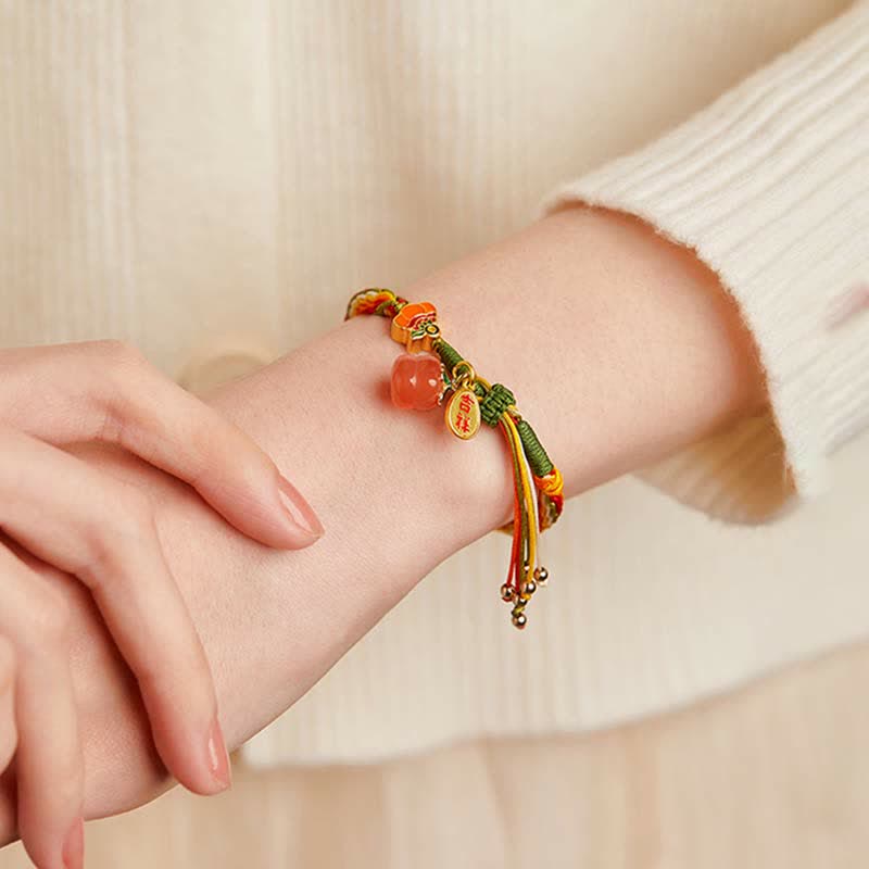 Buddha Stones Persimmon Red Agate Strength Reincarnation Knot Braid String Bracelet Bracelet BS 6
