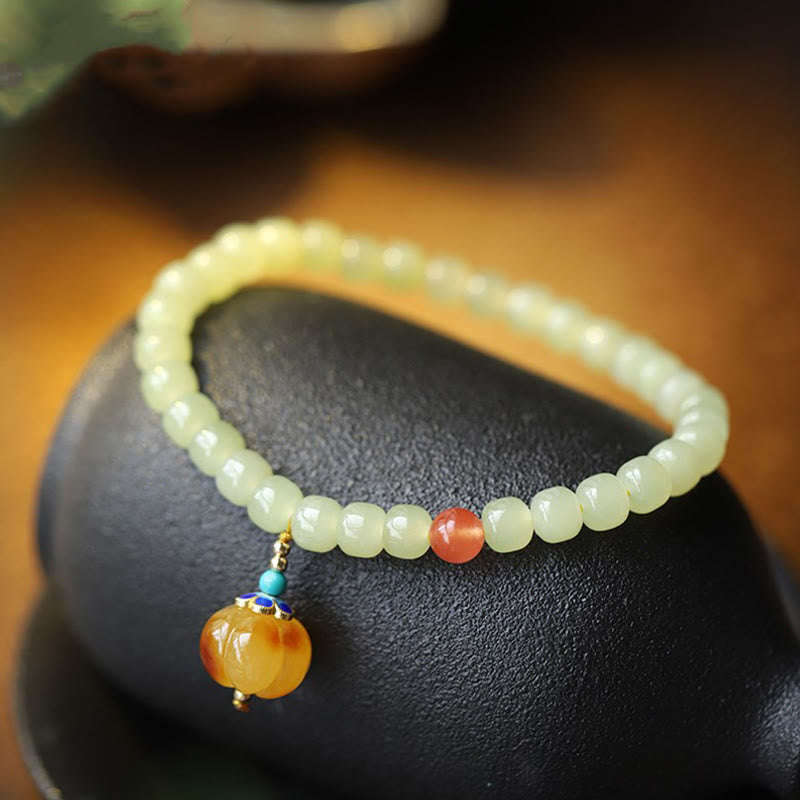 Natural Hetian Jade Pumpkin Amber Red Agate Crystal Prosperity Bracelet Bracelet BS 1
